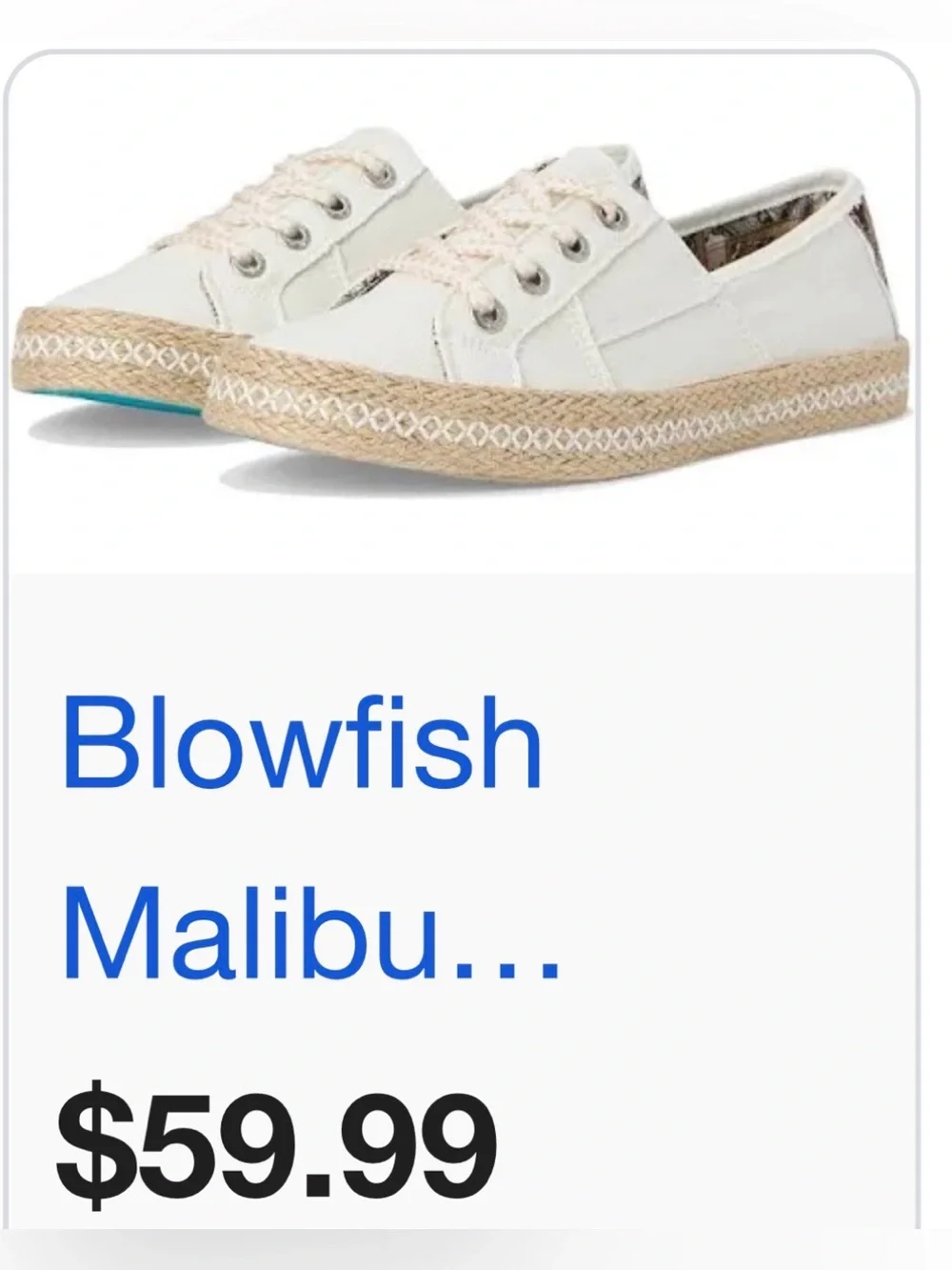 Blowfish Malibu Cream Canvas Espadrille Sneakers with Jute Sole